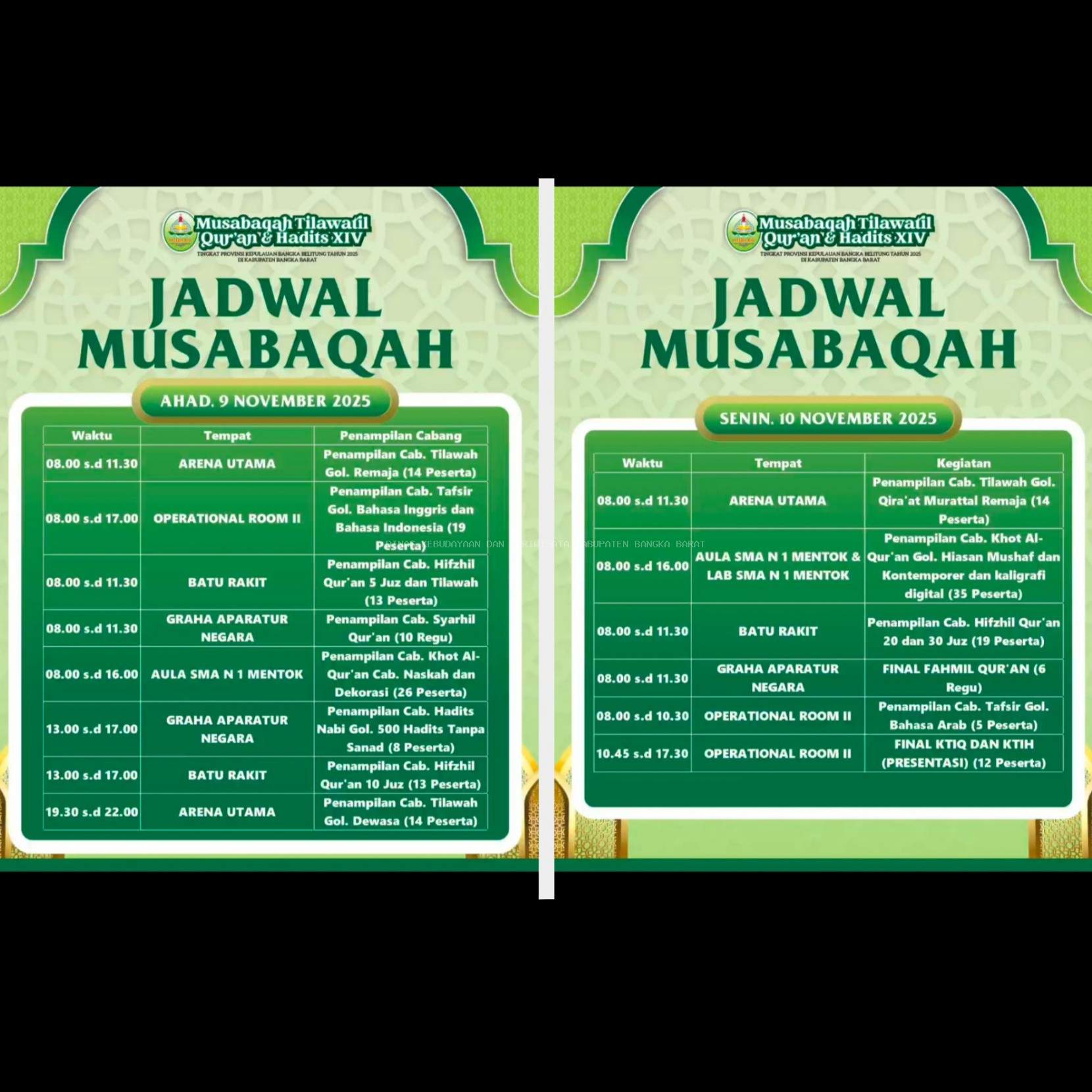 Susunan Acara MTQH XIV Provinsi Kepulauan Bangka Belitung