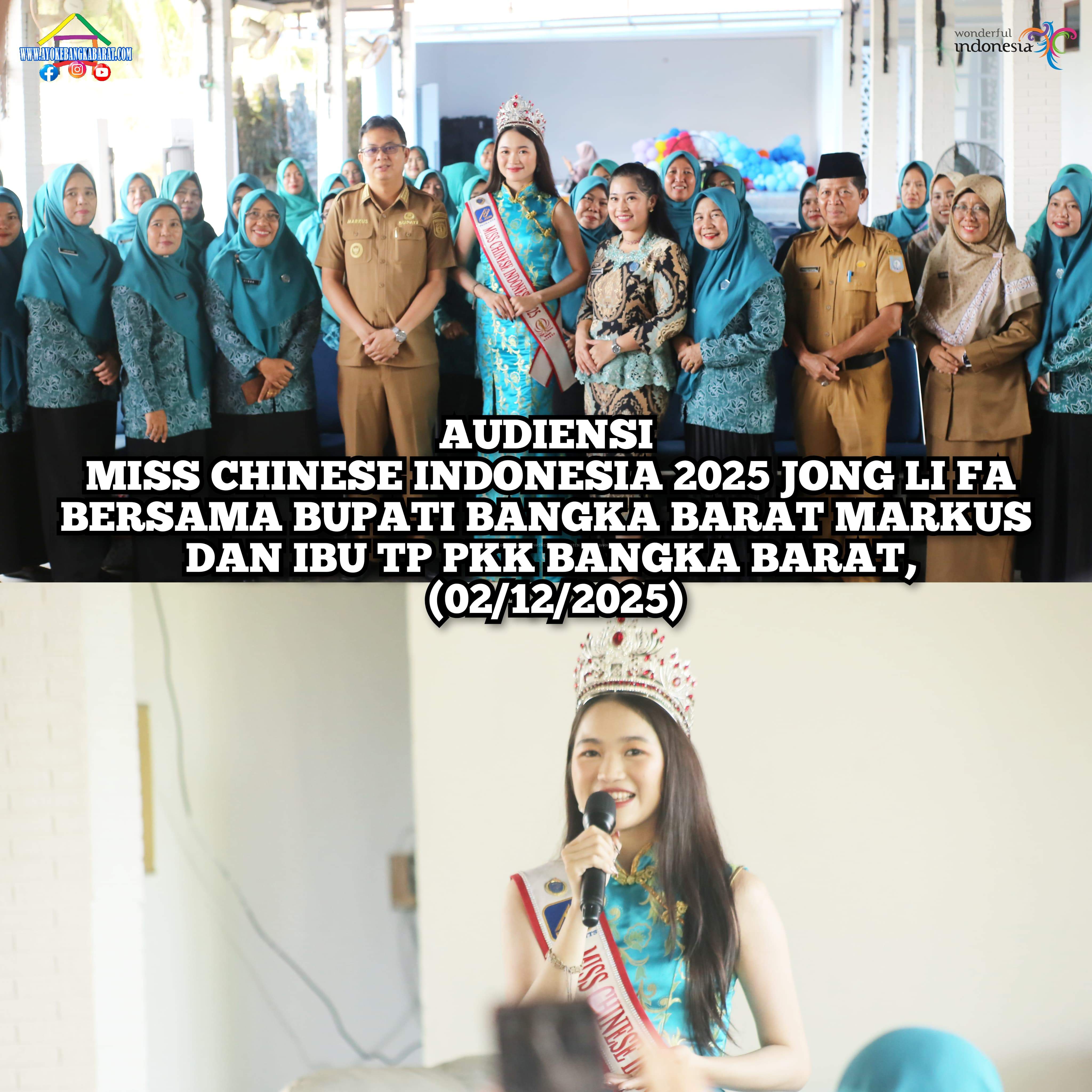 Audiesi Miss Chinese Indonesia 2025 Jong Li Fa bersama Bupati Bangka Barat Markus dan Ibu TP PPK Bangka Barat
